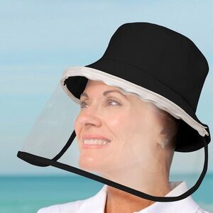 NWT Black Bucket Hat with Detachable Face Shield